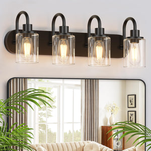 Baocuz 4-Light Vanity Lights For Bathroom, Modern Black Bathroom Light Fixtures Over Mirror, 23.6 Inch Bathroom Wall Sconces For