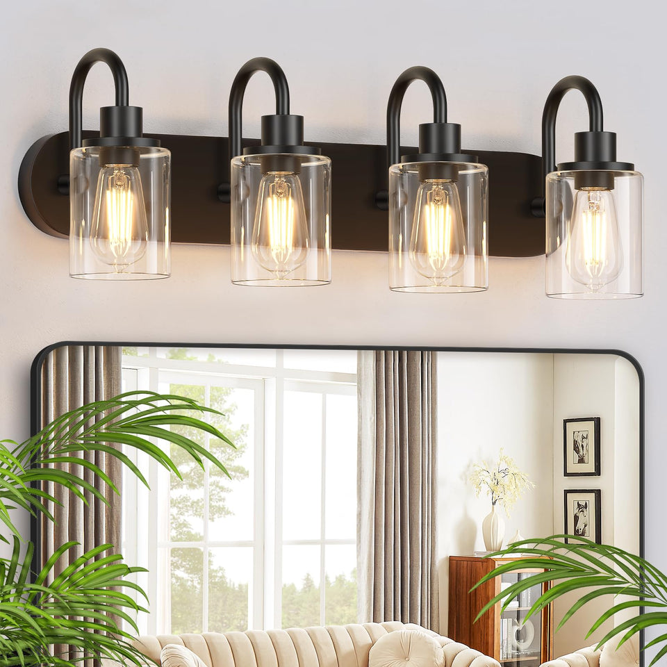 Baocuz 4-Light Vanity Lights For Bathroom, Modern Black Bathroom Light Fixtures Over Mirror, 23.6 Inch Bathroom Wall Sconces For