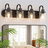 Baocuz 4-Light Vanity Lights For Bathroom, Modern Black Bathroom Light Fixtures Over Mirror, 23.6 Inch Bathroom Wall Sconces For