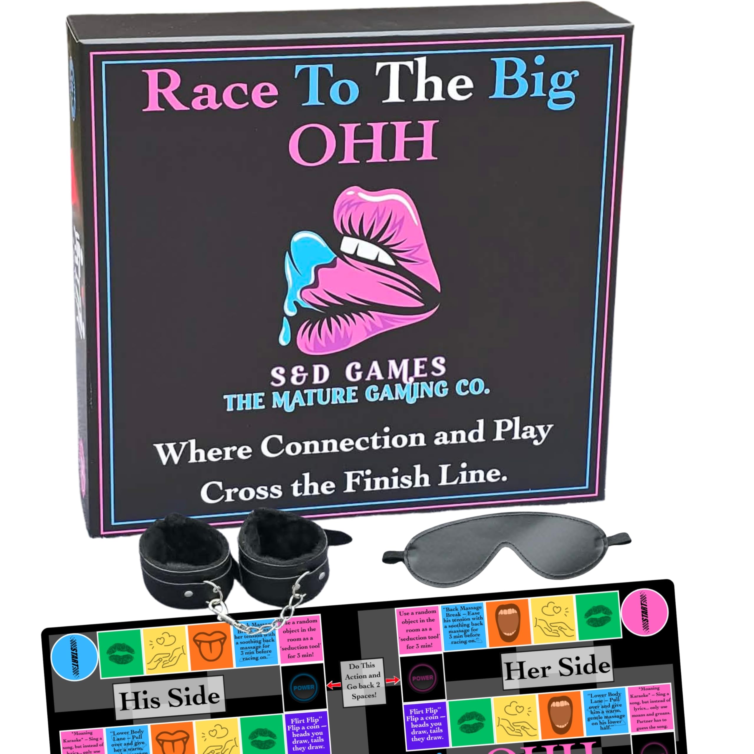 Sex Dice Board Game for Adults 2 Player - Spicy Couples Date Night Game with 150 Cards, Fuzzy Handcuffs & Blindfold, Romantic Be