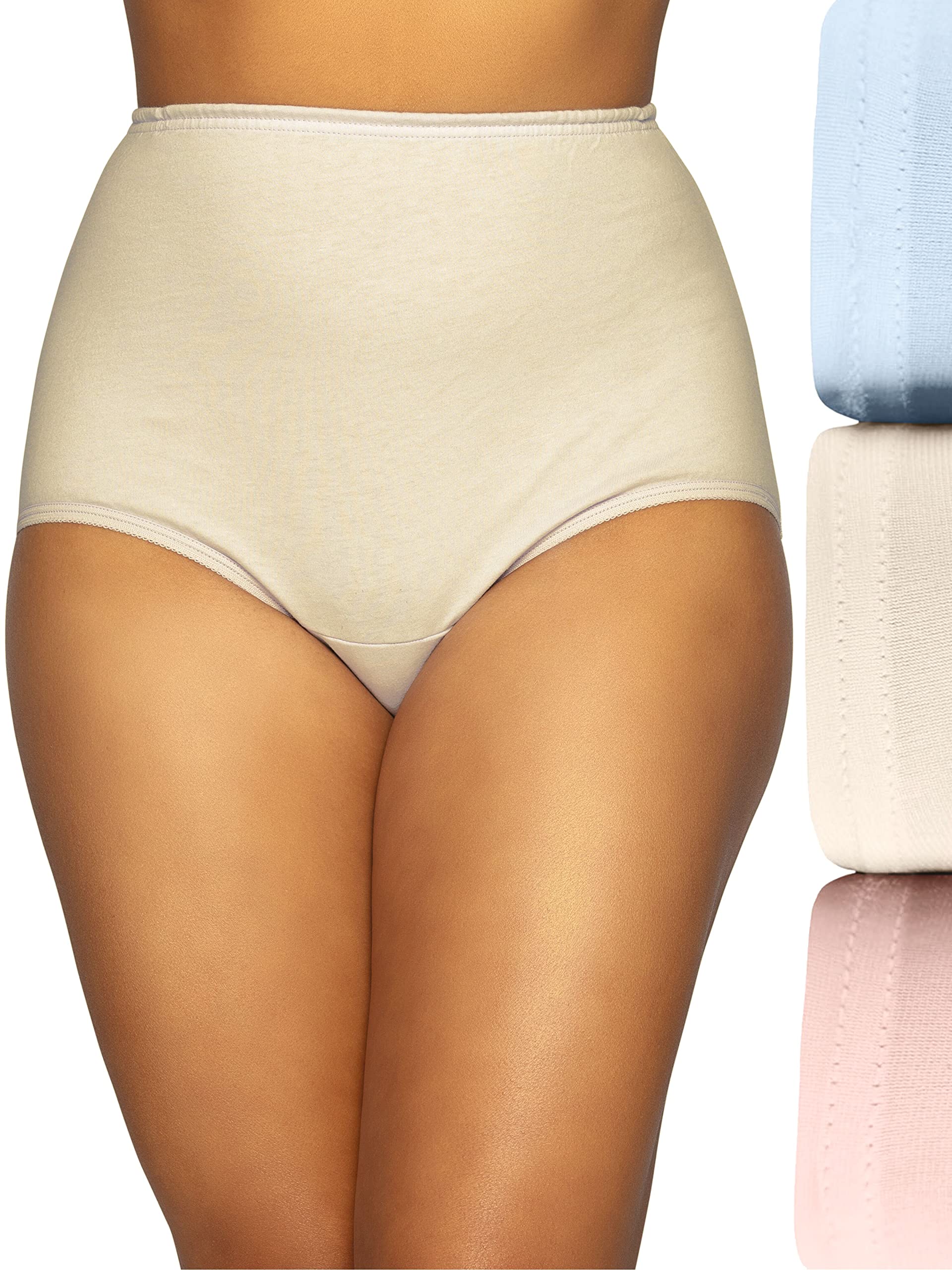 Vanity Fair Womens Perfectly Yours High Waisted Brief Panties, Cotton-3 Pack-Pink/Candleglow/Blue, 8