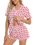 SWOMOG Womens Button Down Pajamas Set Short Sleeve Sleepwear Bride Soft Pj Lounge Sets XS-3XL Pink Monkey Medium