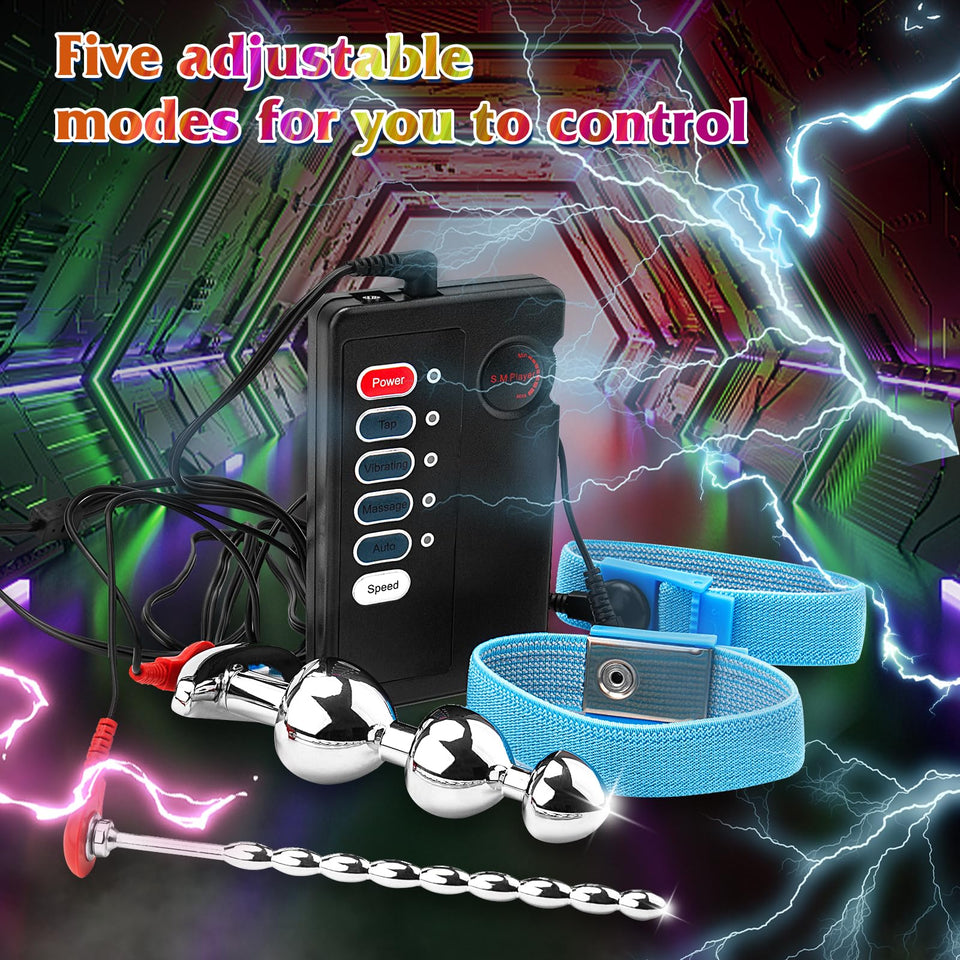 Adult Sex Toys Butt Plug Electric Trainer Kit Inserting Toys with Flared Base Metal Anal Plugs Prostate Massage Temperature Stim