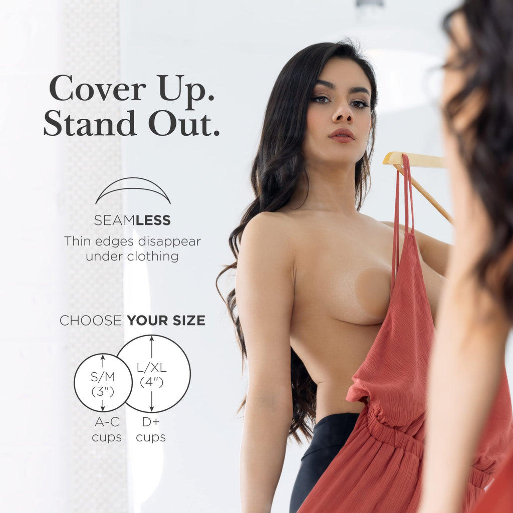 Nippies Nipple Cover - Sticky Adhesive Silicone Nipple Pasties - Reusable Pasty Nipple Covers for Women with Travel Box Caramel