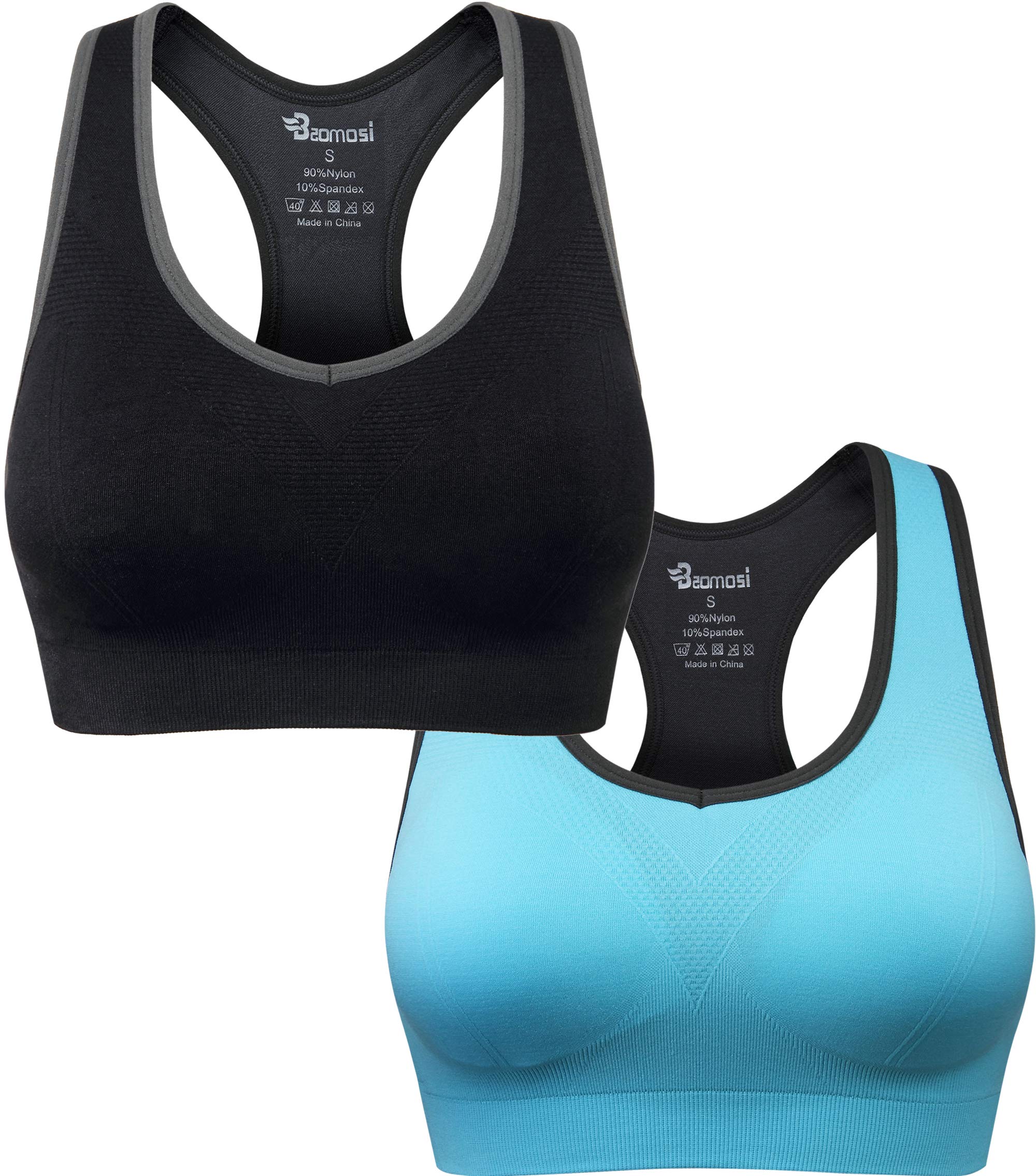 BAOMOSI Womens Seamless Racerback Sports Bra High Impact Support Yoga Gym Workout Fitness Black Blue XL