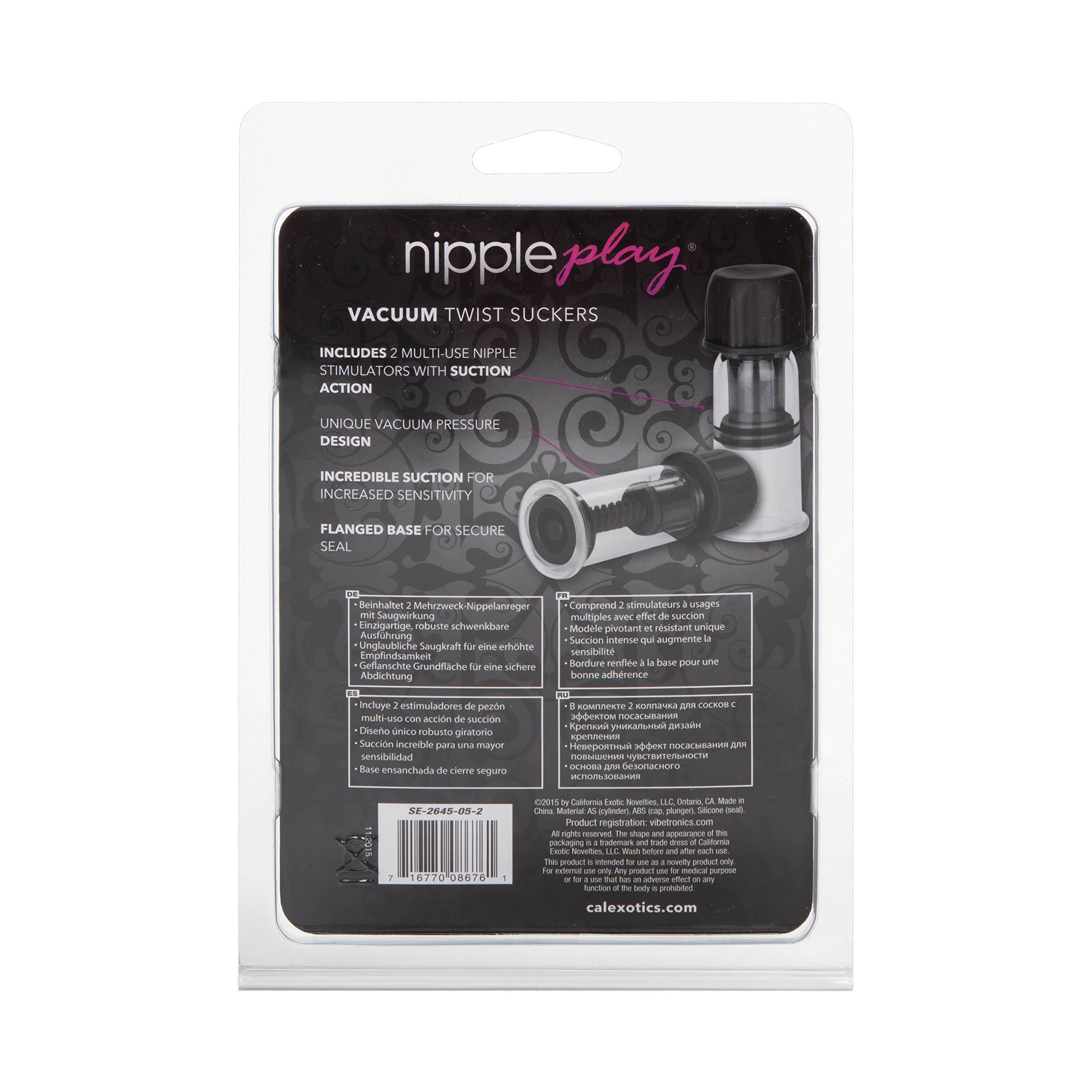 Calexotics Novelties Nipple Play Vacuum Twist Suckers, Black/Clear