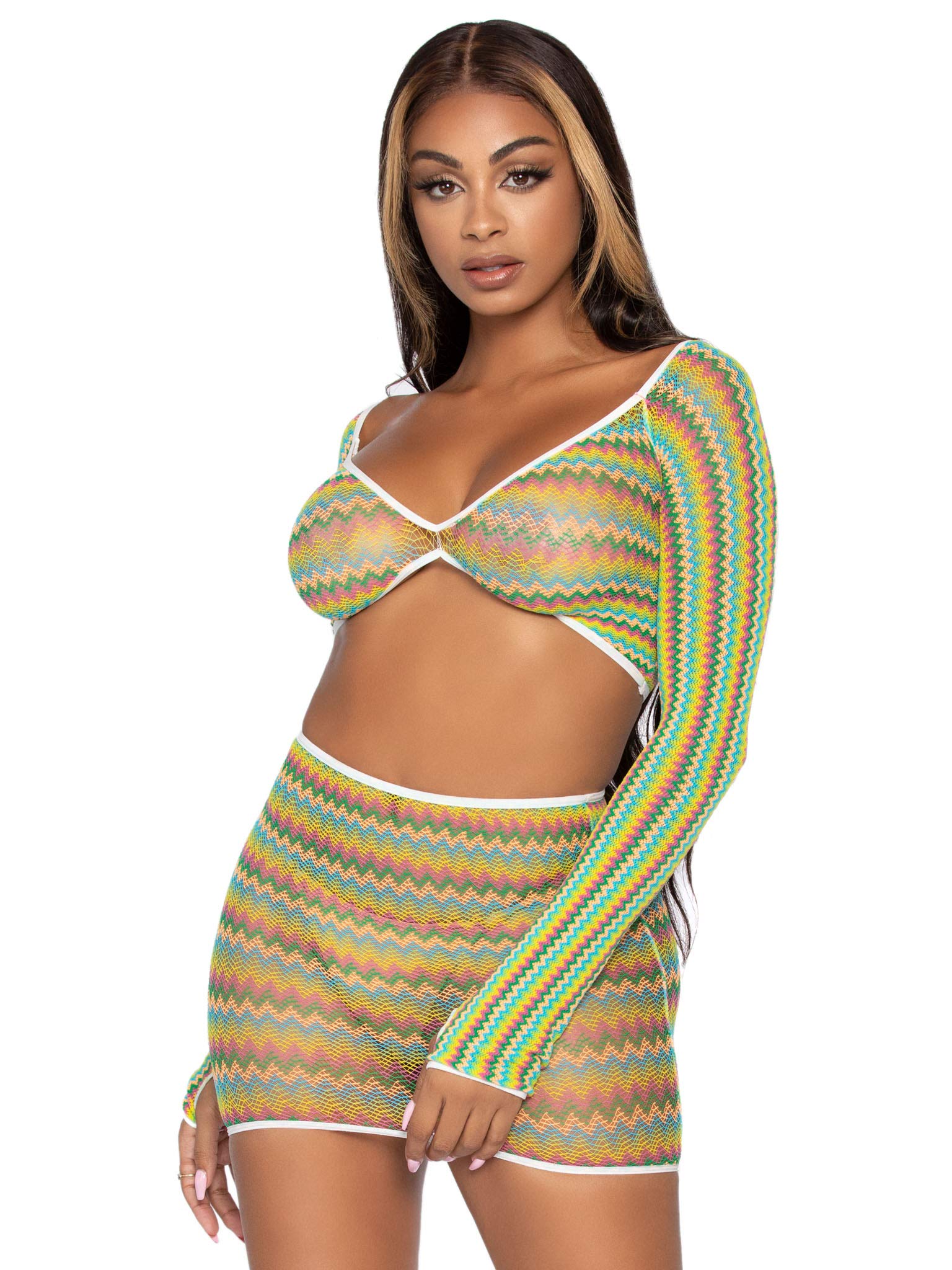 2 Pc Zig Zag Net Gauntlet Slee - O/S / Green