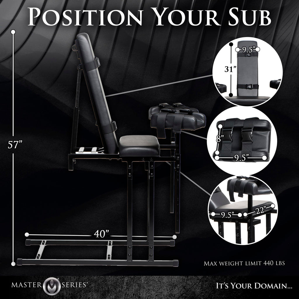 Master Series Adjustable Bondage Chair Sex Bench With Restraint Easy-Snap Straps. Bdsm Bench Kit For Men, Women And Adult Couple
