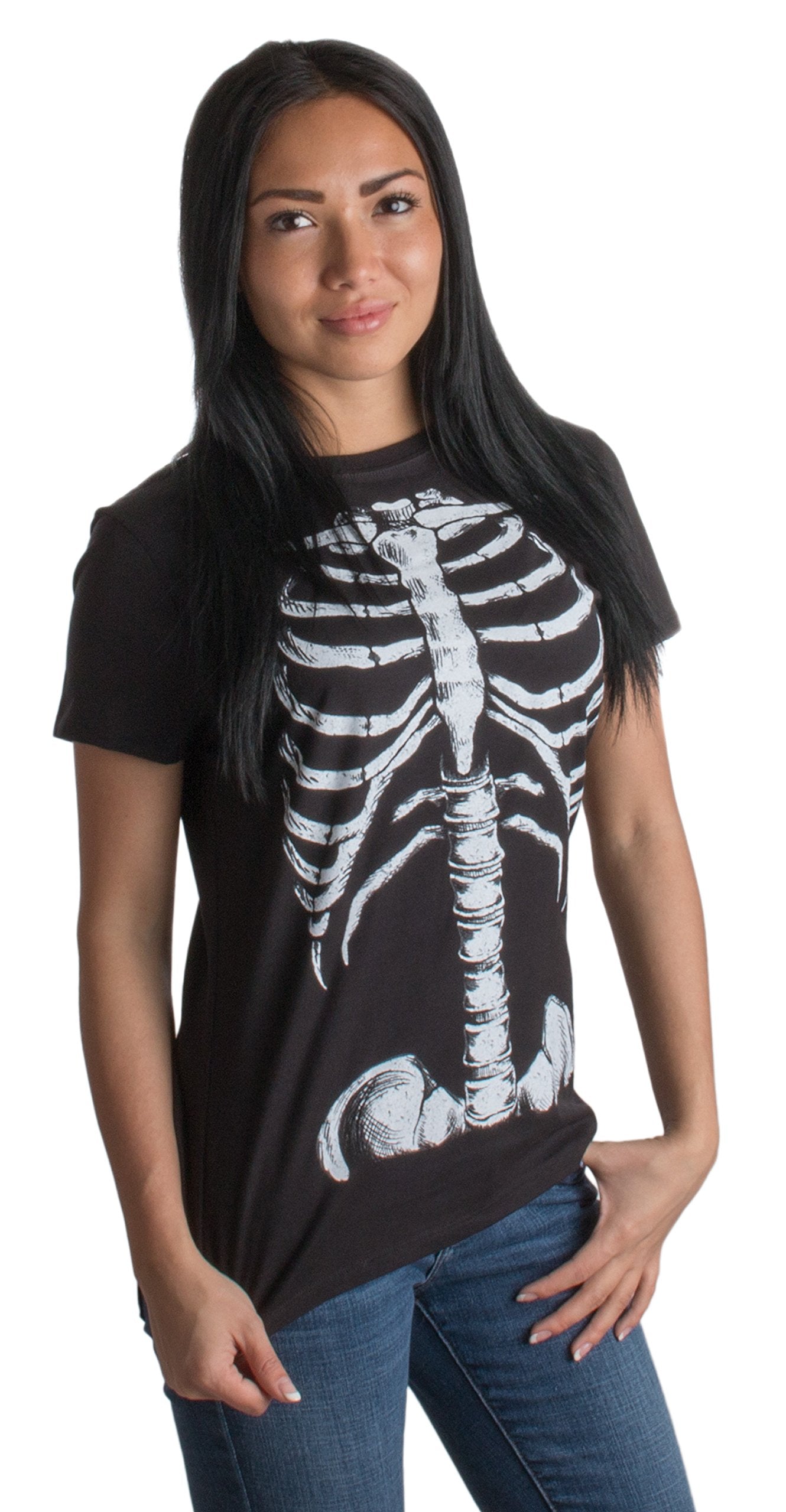 Ann Arbor T-shirt Co. Skeleton Rib Cage | Jumbo Print Novelty Halloween Costume Ladies T-Shirt-Ladies, S Black