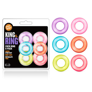Blush Play with Me King of The Ring 6 Pack Silicone Penis Ring Set - Soft & Super Stretchy Durable Cock Rings for Men - No Pinch
