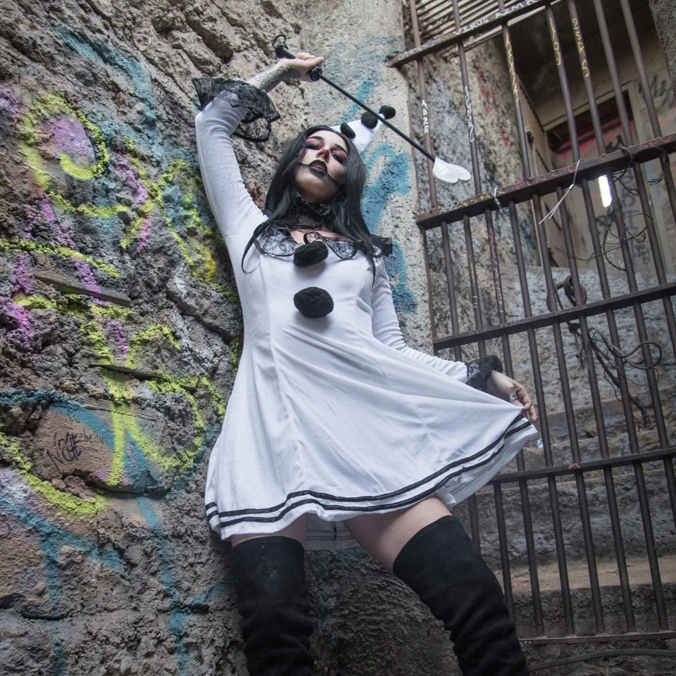 3Pc.Pierrot Clown,Lace Trimmed