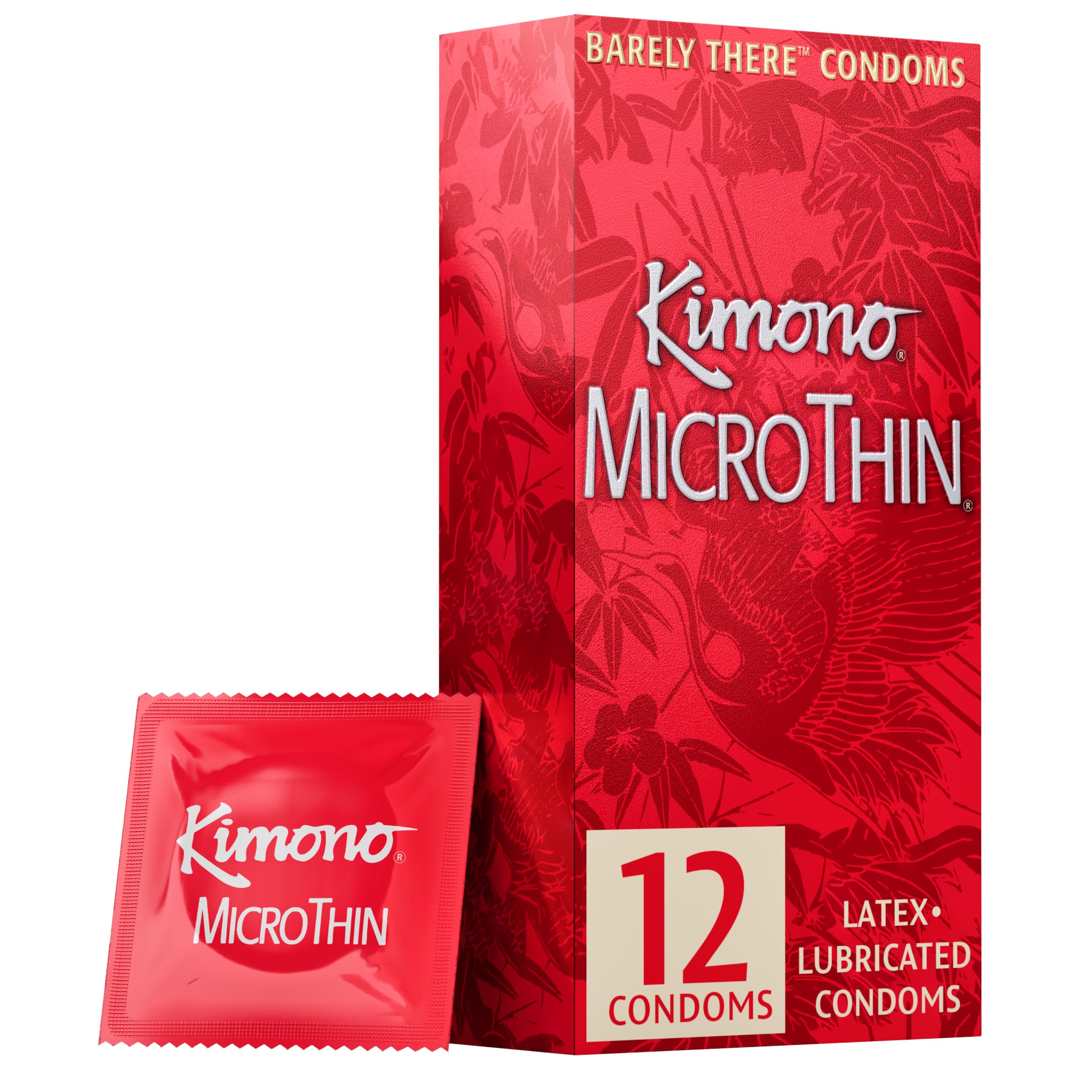 Kimono MicroThin Condoms Pack of 12 - Premium Lubricated Natural Latex, Thinnest, Vegan-Friendly, No Latex Odor - Thin, Strong, 