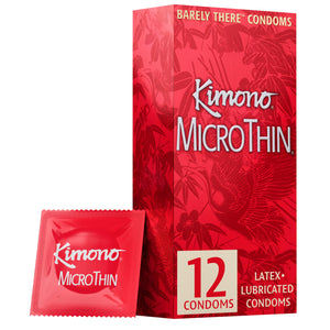 Kimono Microthin Condoms I Lubricated I Our Thinnest Condoms Ever I 5X Tested, Stronger, Reliable I Made With Odorless Premium Natural Latex I 12 Count