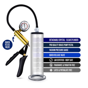 Blush Performance Vx6 Male Enhancement Penis Pump System With Brass Pistol Grip Pressure Gauge Nterchange Compatible 95 Inch Et