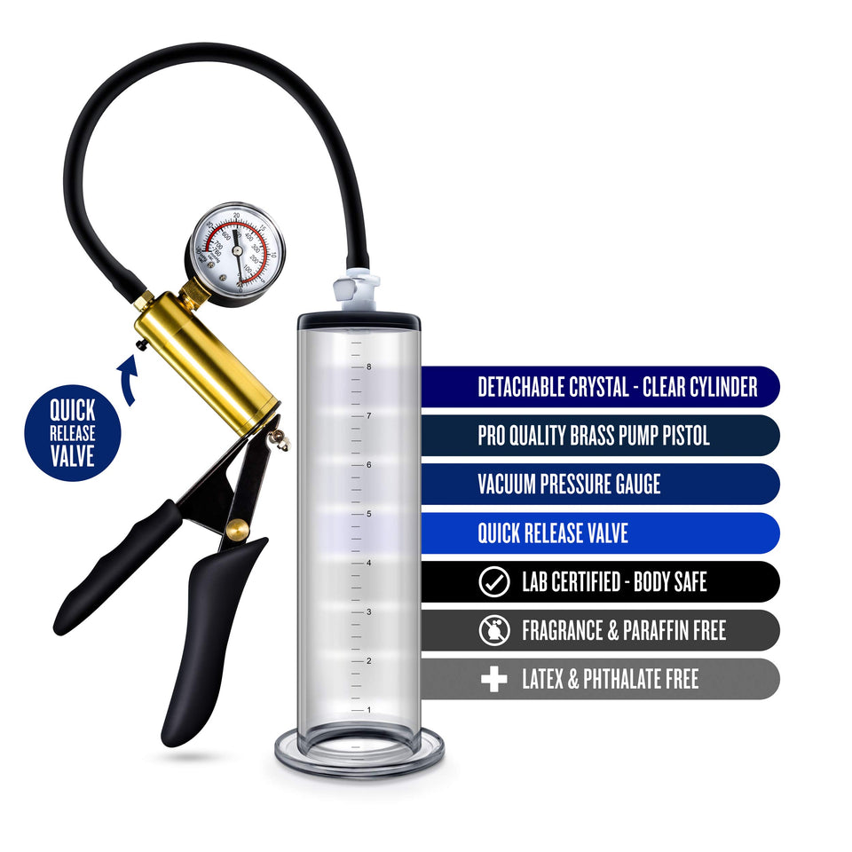 Blush Performance Vx6 Male Enhancement Penis Pump System With Brass Pistol Grip Pressure Gauge Nterchange Compatible 95 Inch Et
