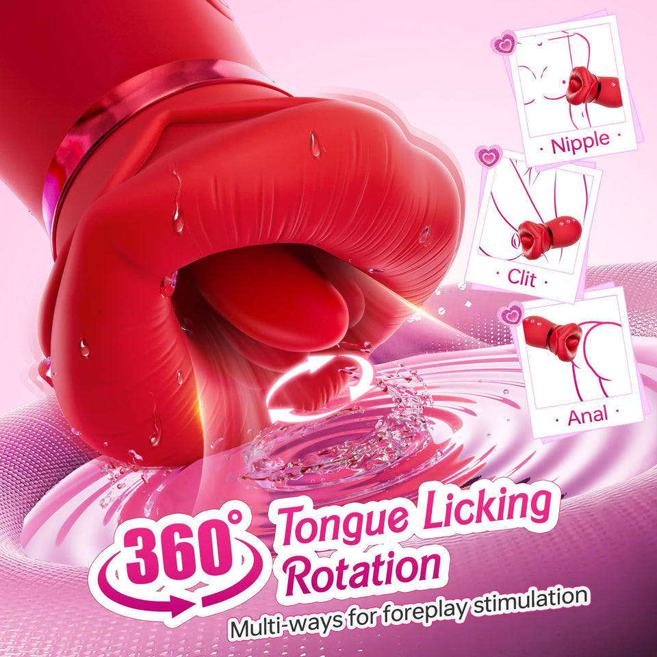 Vibrator Adult Sex Toys for Women - Sovokn 5IN1 Mouth Sucking Vibrator Rose Sex Toy, 10 Tongue Licking, 3 Auto & 1 Manual Suckin