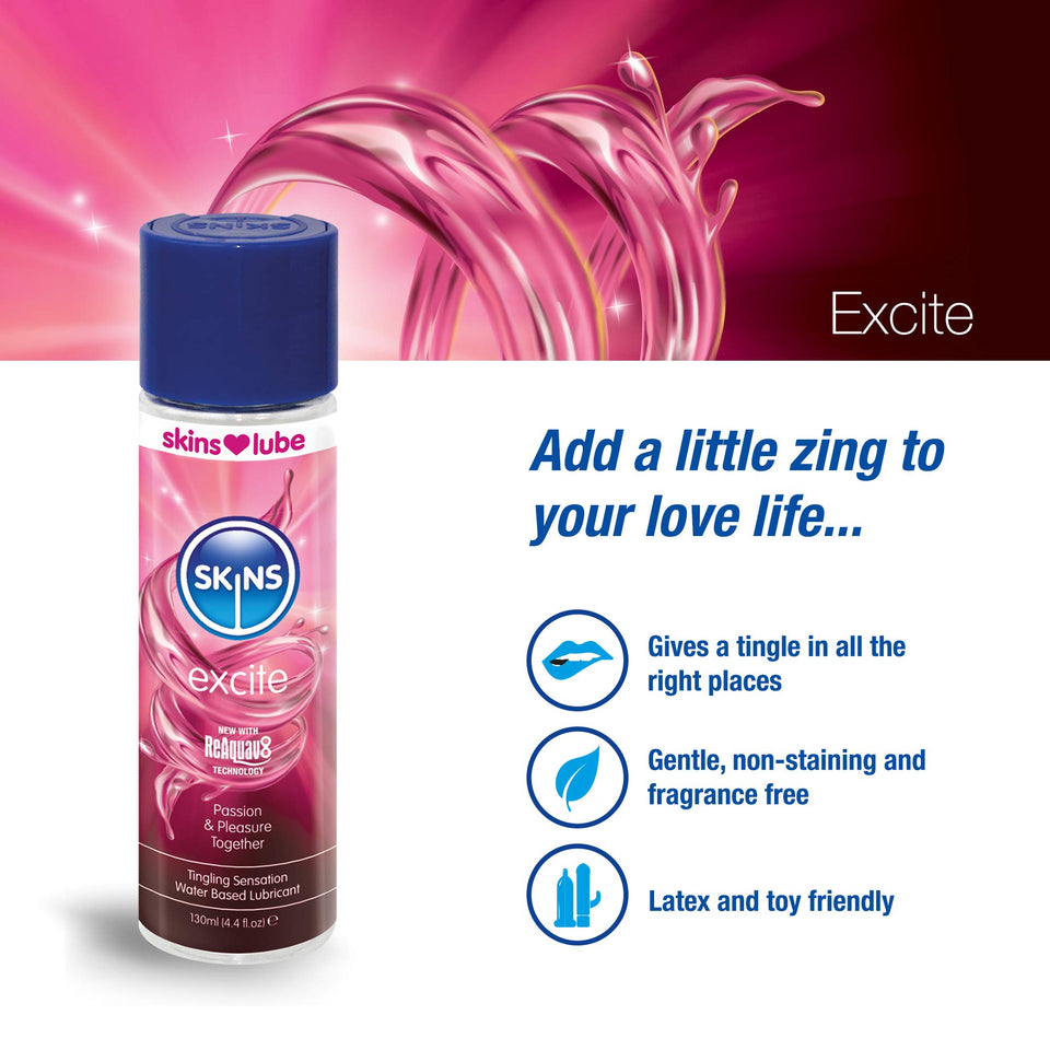 Skins Skins Excite Tingling Water Based Condom Compatible Lubricant With Reaquav8 Technology 44 Fl Oz 130Ml