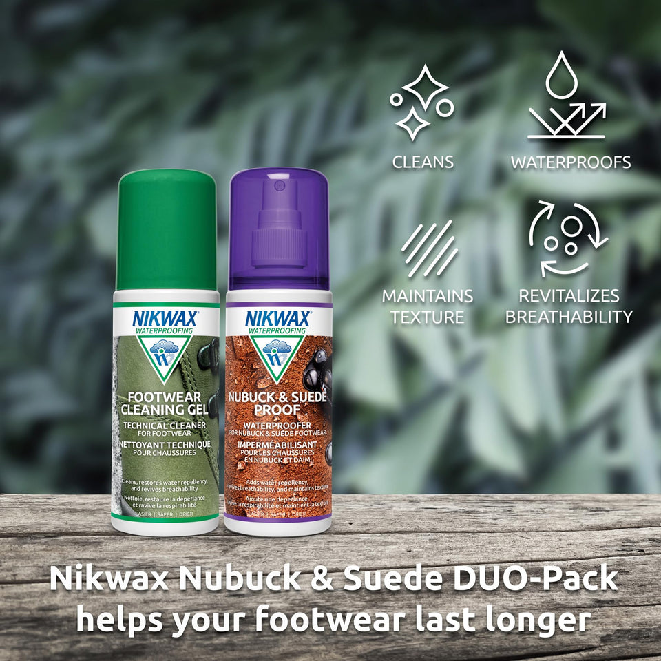 Nikwax Nubuck & Suede Footwear Clean/Waterproof Duo-Pack, Spray-On, 8.4 Fl. Ounce