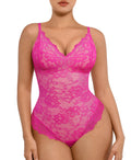 FeelinGirl Lingerie for Women Bodysuits V Neck Lace Body Suits Shapewear Tummy Control Corset Tops for Women Pink XXL