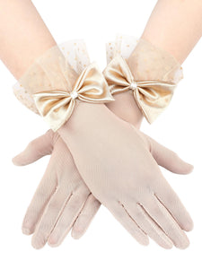 Bencailor Women Lace Gloves Wedding Tea Party Gloves Bow Short Mitten Elegant Accessories for 1920s Opera Funeral(Skin Color,Lac