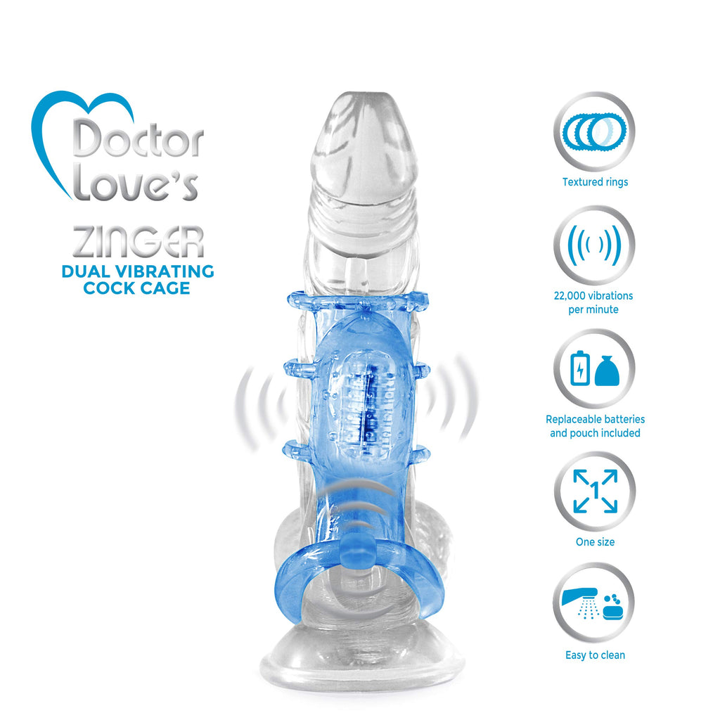 Doctor Love'S Sl-V2-3 Vibrating Dual Vibrating Cock Cage, Blue