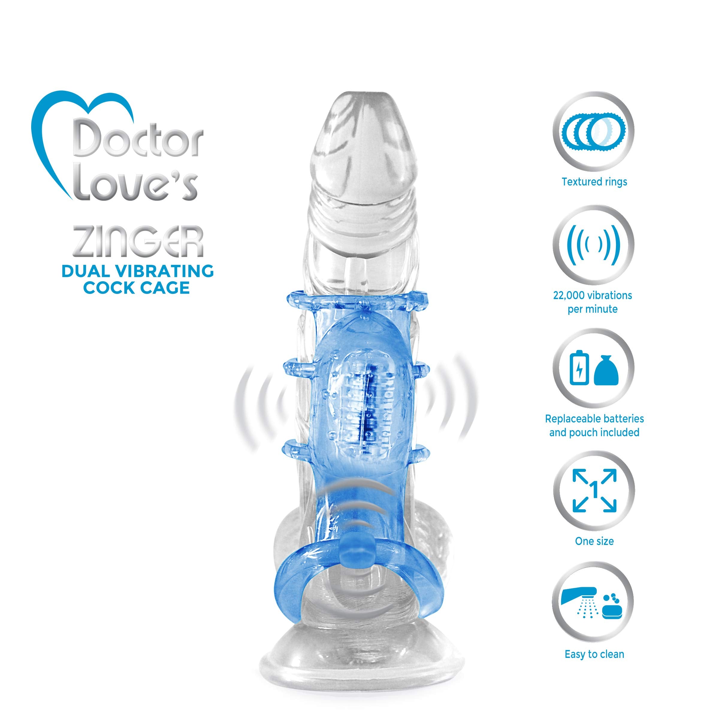 Doctor Love'S Sl-V2-3 Vibrating Dual Vibrating Cock Cage, Blue