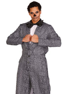2 Pc Pinstriped Tux Jumpsuit, Includes One-Piece Button Front Jumpsuit And Bow Tie.