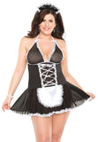 Coquette Womens Plus Kissable Queen French Maid Babydoll With Lacefront And Matching Headpiece, Black/White, One Size/X-Large