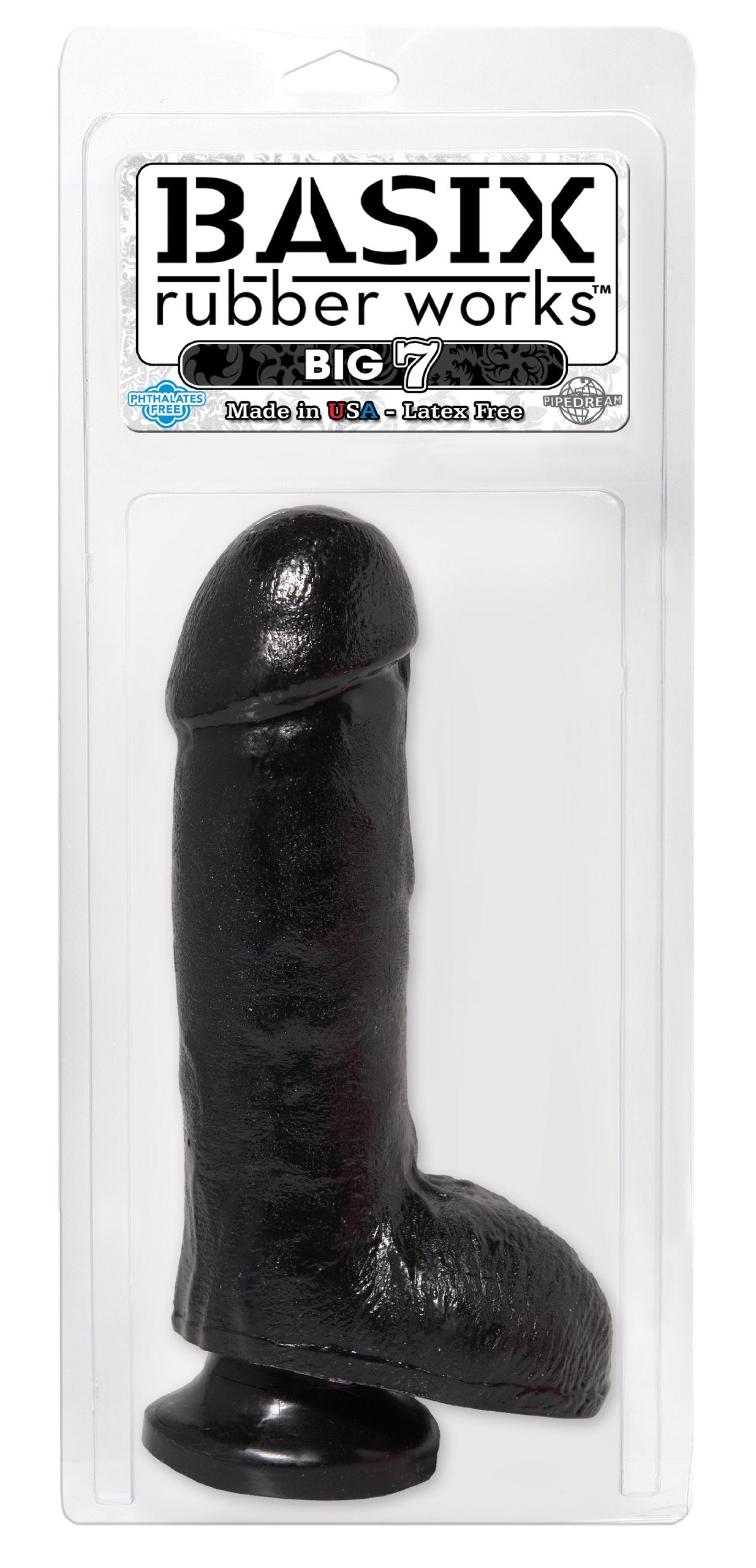 Basix Rubber Works Dong With Suction Cup, 7-Inch, Black