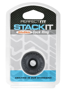 Perfectfit Brand Stackit Cock Ring, Stackable, Silaskin(Tm), Stretchy, Comfortable, Snug Fit, Black