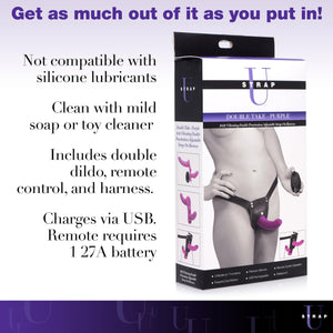 Strap U Double Take 10X Double Penetration Vibrating Strap-On Harness - Purple, Harness Fits Waists Up To 41 Inch Around (Af864-