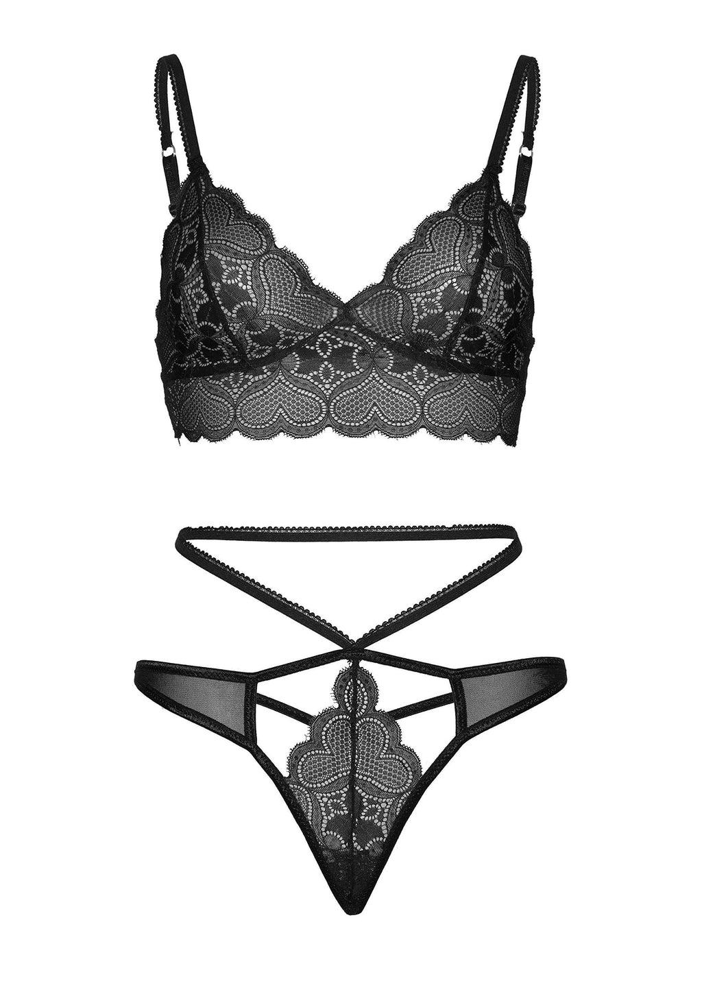 Leg Avenue 2 Pc Sweetheart Lace Bralette Black Color