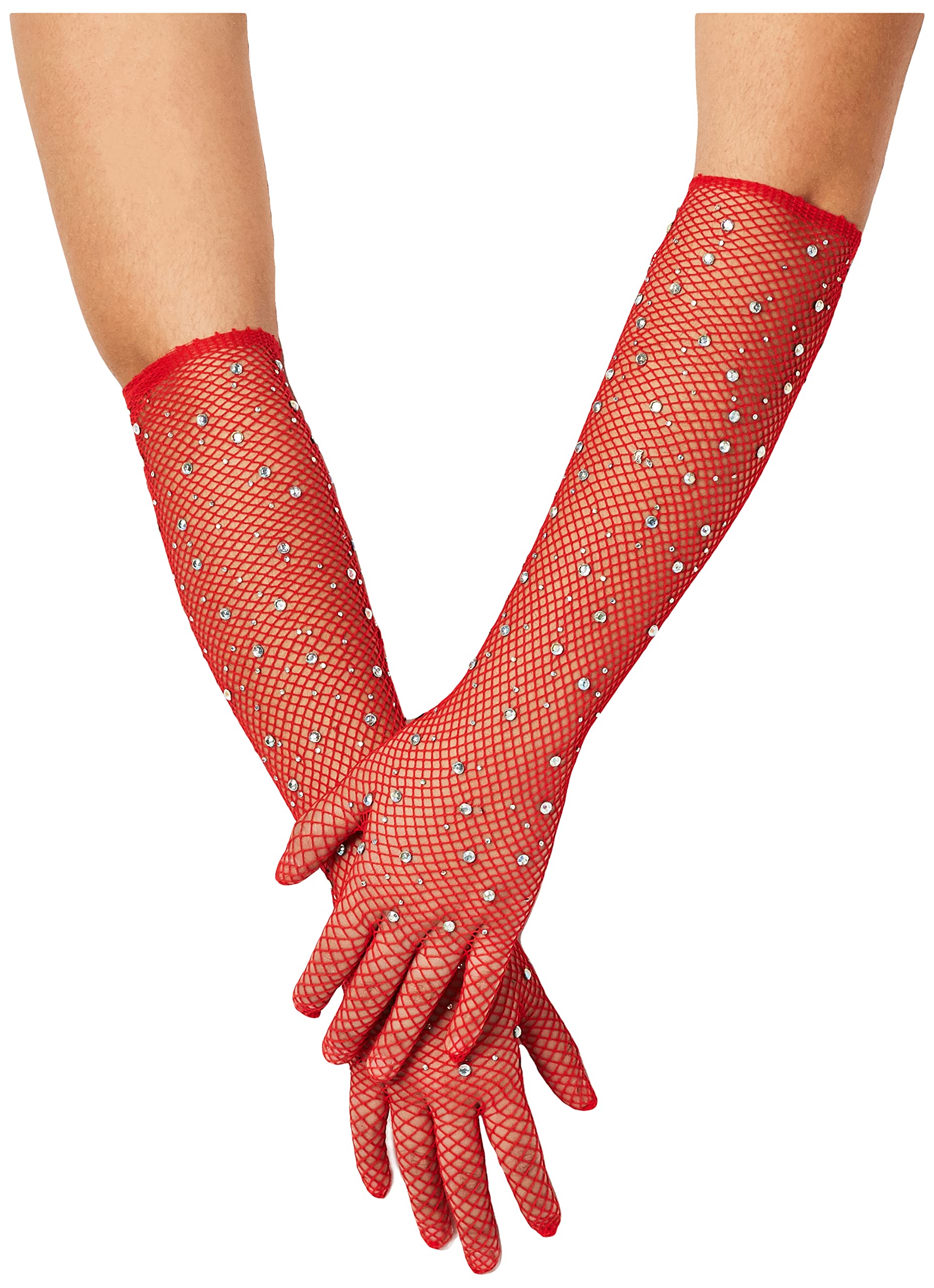 Rhinestone Fishnet Opera Lengt - O/S / Red