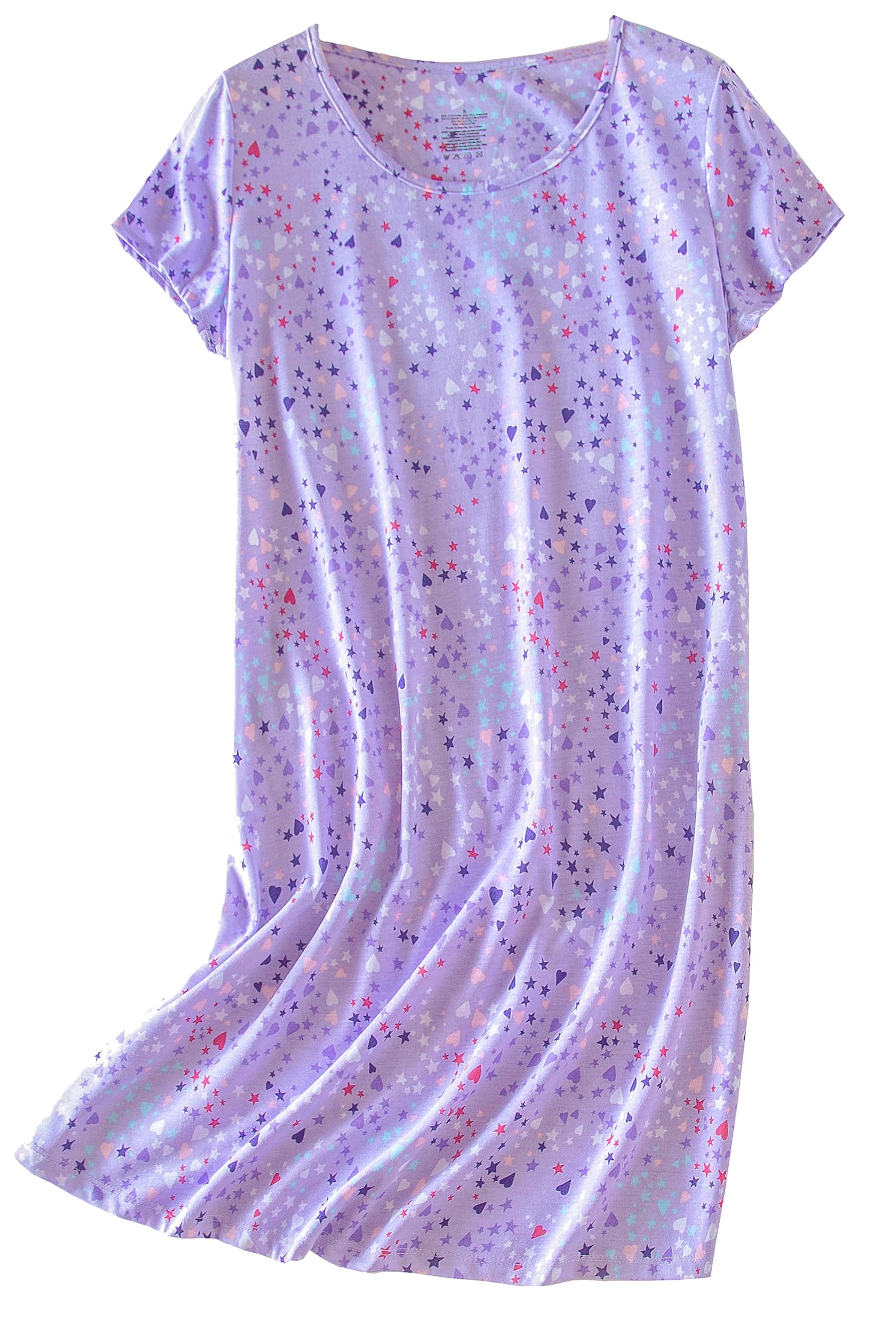 PNAEONG Women s Cotton Nightgown Sleepwear Short Sleeves Shirt Casual Print Sleepdress XTSY108-Purple-XL