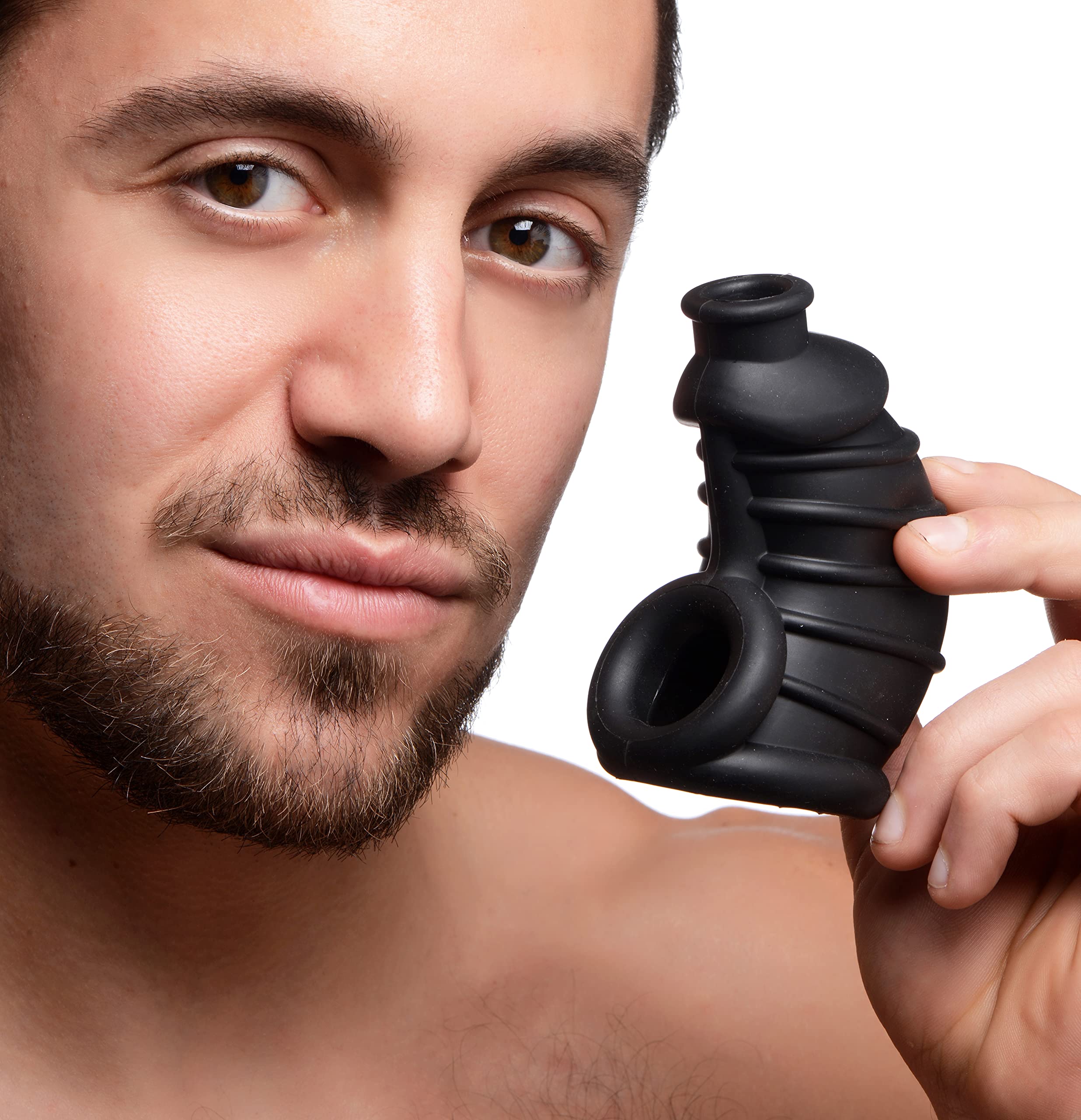 Master Series Dark Chamber Silicone Chastity Cage, Black (AG722-Black)