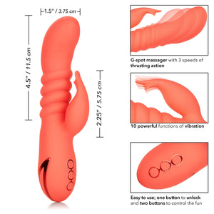 CalExotics California Dreaming y Cutie Silicone Thrusting Rabbit Vibrator, Orange, 1 Count