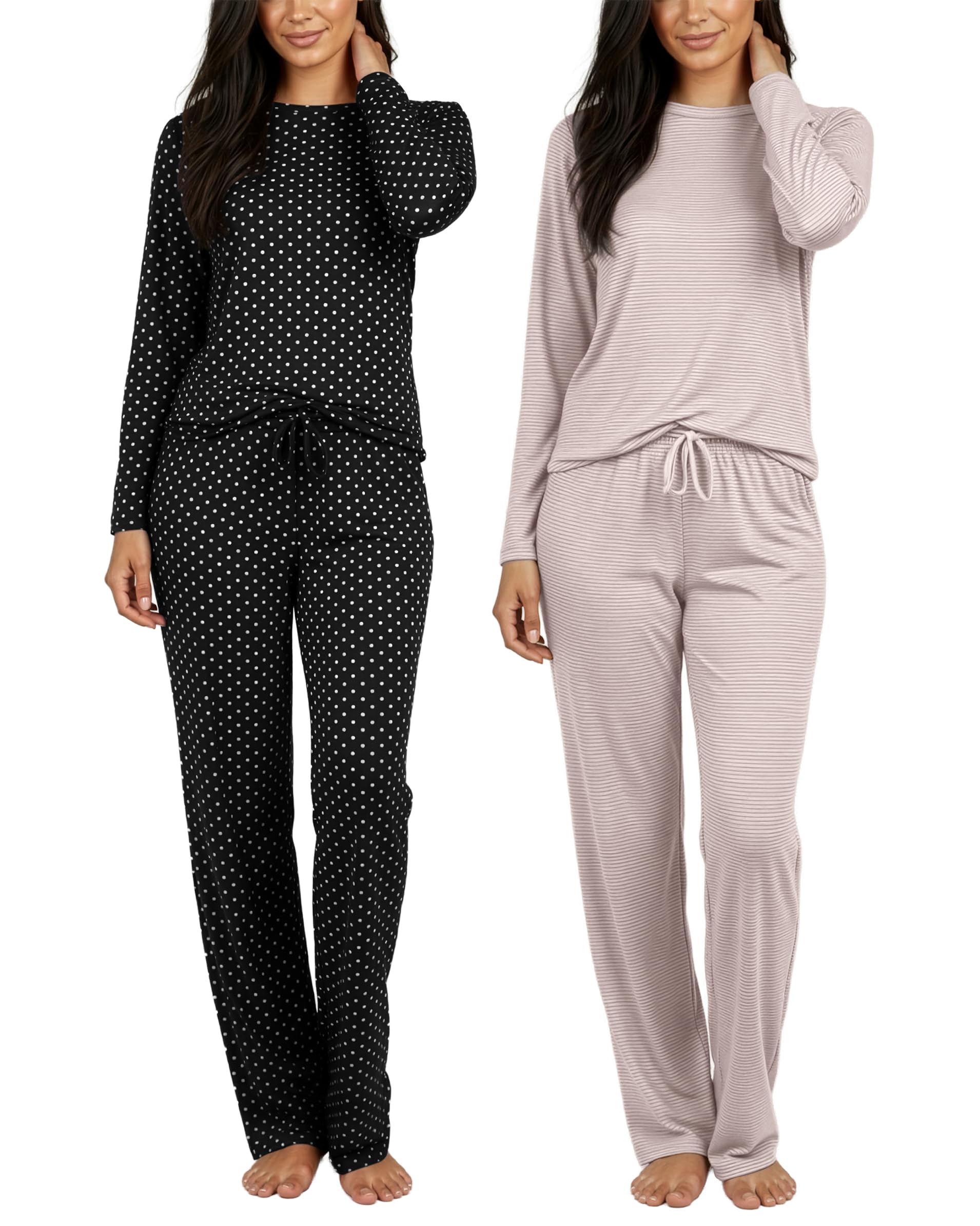 Real Essentials 2 Pack: Womens Comfy Pajama Sets - Short & Long Sleeve Ladies Loungewear Sleepwear PJs (Set C Black & Pink, 2X)