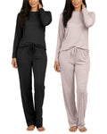 Real Essentials 2 Pack: Womens Comfy Pajama Sets - Short & Long Sleeve Ladies Loungewear Sleepwear PJs (Set C Black & Pink, 3X)