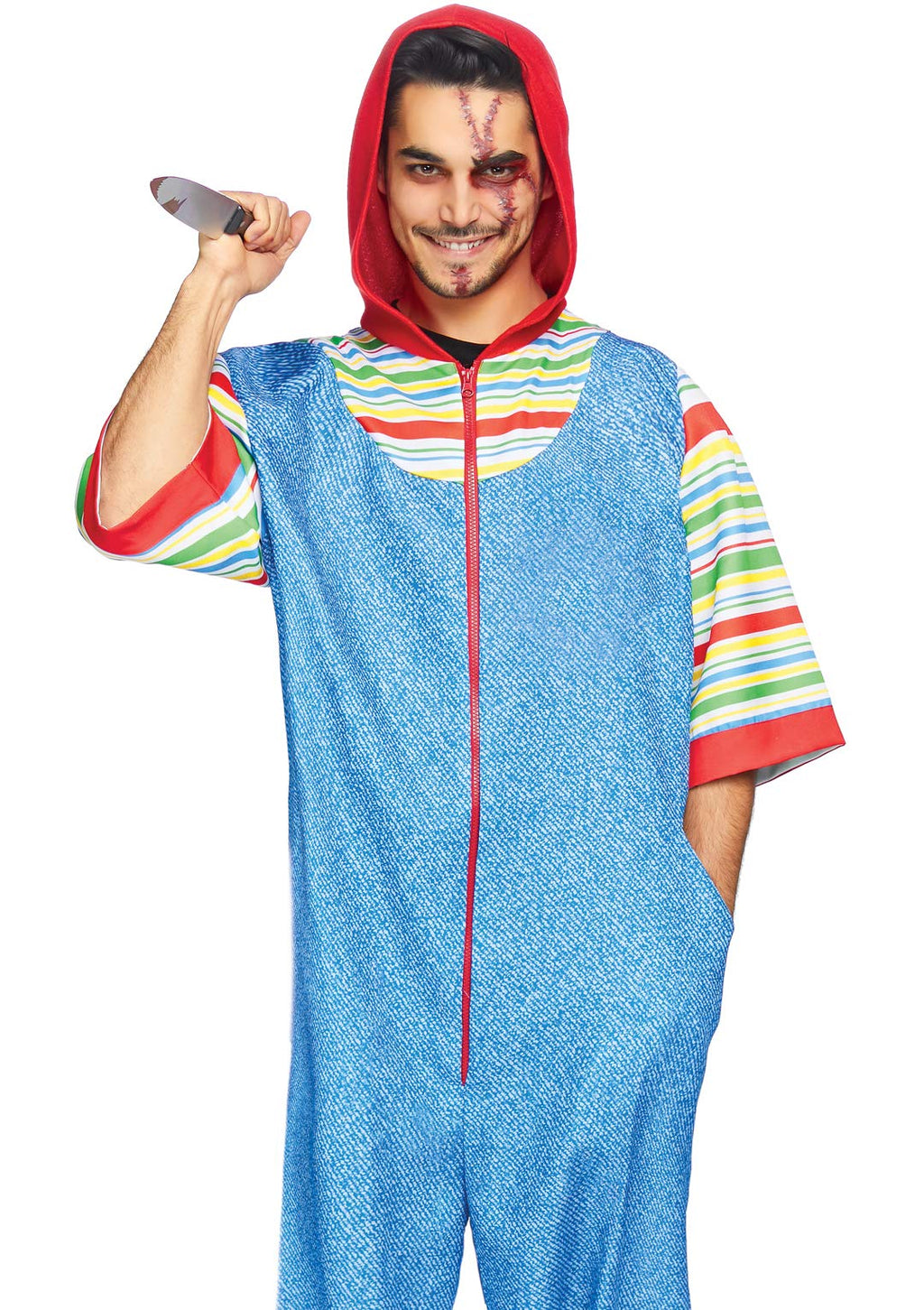 Creepy Killer, Features Printed Hooded Jumpsuit With Pockets And Double Sided Zipper.
