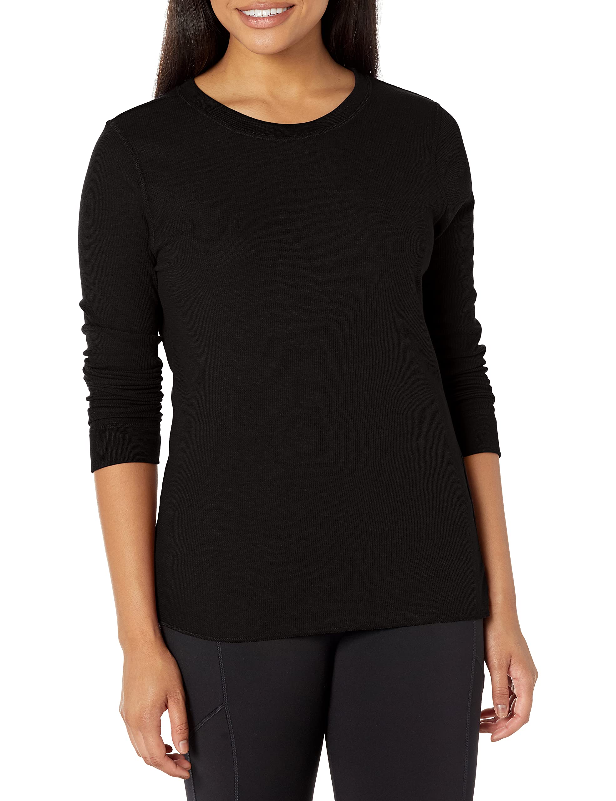 Fruit of the Loom Womens Micro Waffle Premium Thermal Underwear Tee Shirt, Black/Black, Large