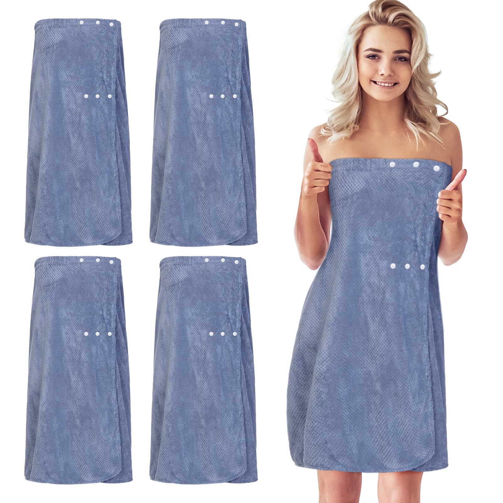 Tigeen 4 Pcs Spa Wrap Towel Wrap for Women Spa Robe with Adjustable Closure Elastic Top Lightweight Wraps for Bath Shower(M,Blue
