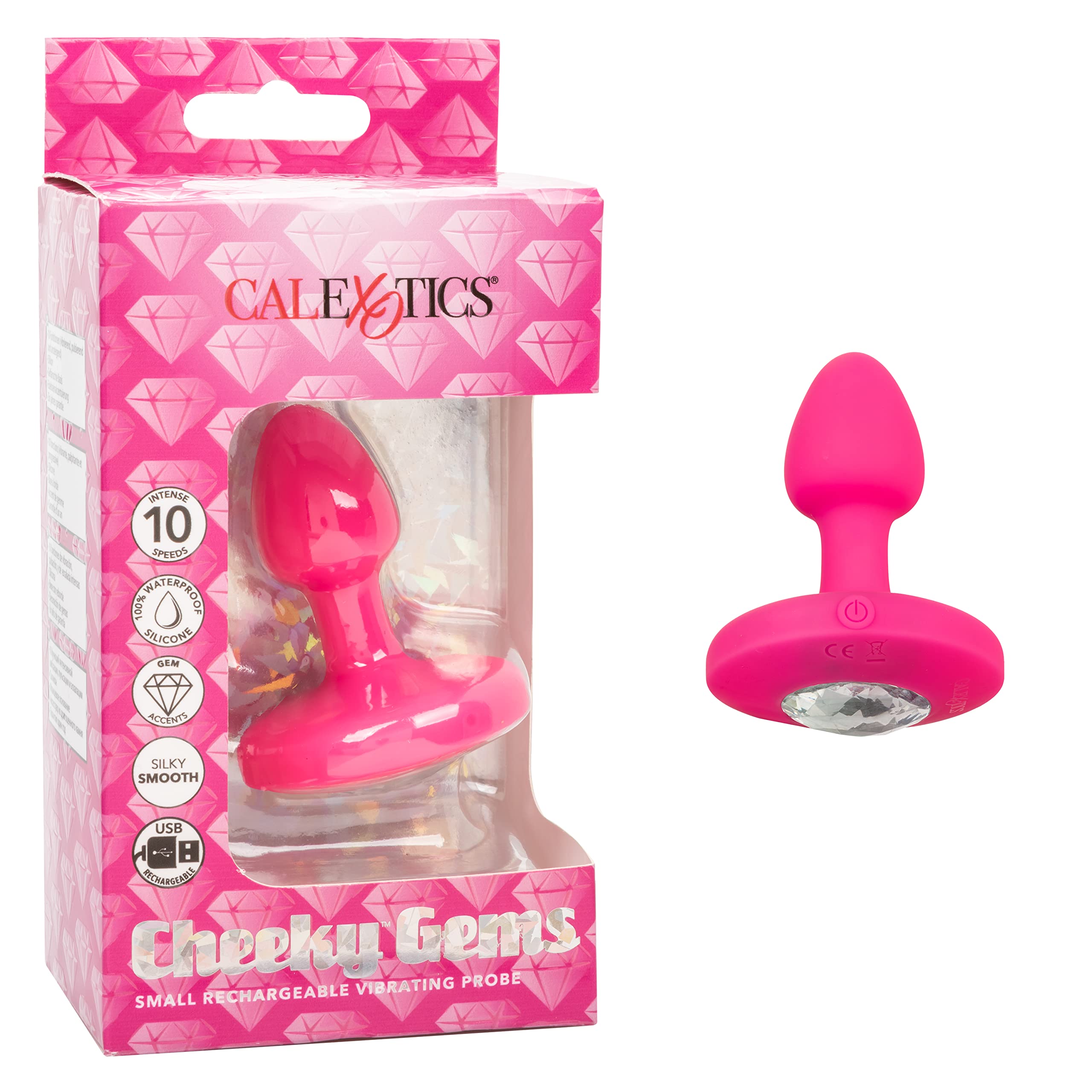 CalExotics Cheeky Gems Small Rechargeable Vibrating Probe Anal Vibrator for Adult Sex Toy - Pink
