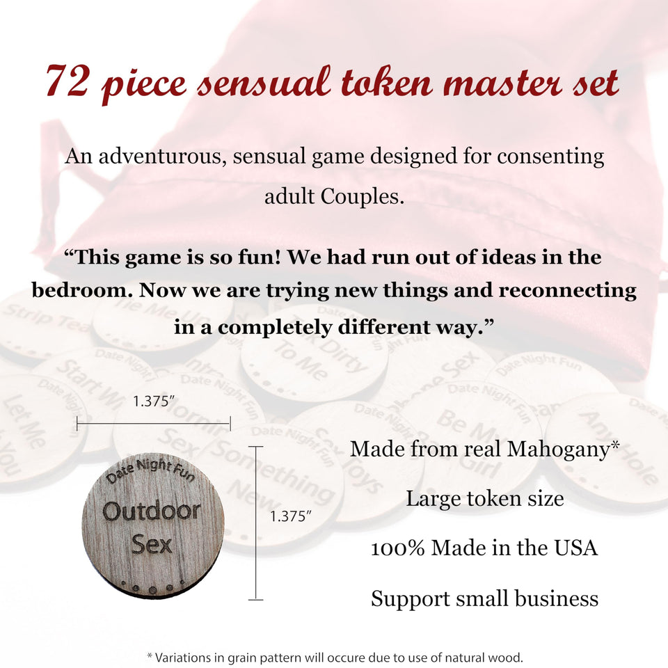 72Pcs Date Night Adult Sensual Activity Game, Romantic Gift Set, Funny Intimacy Wooden Tokens for Couples, Naughty Tokens for Hi
