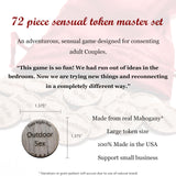 72Pcs Date Night Adult Sensual Activity Game, Romantic Gift Set, Funny Intimacy Wooden Tokens for Couples, Naughty Tokens for Hi