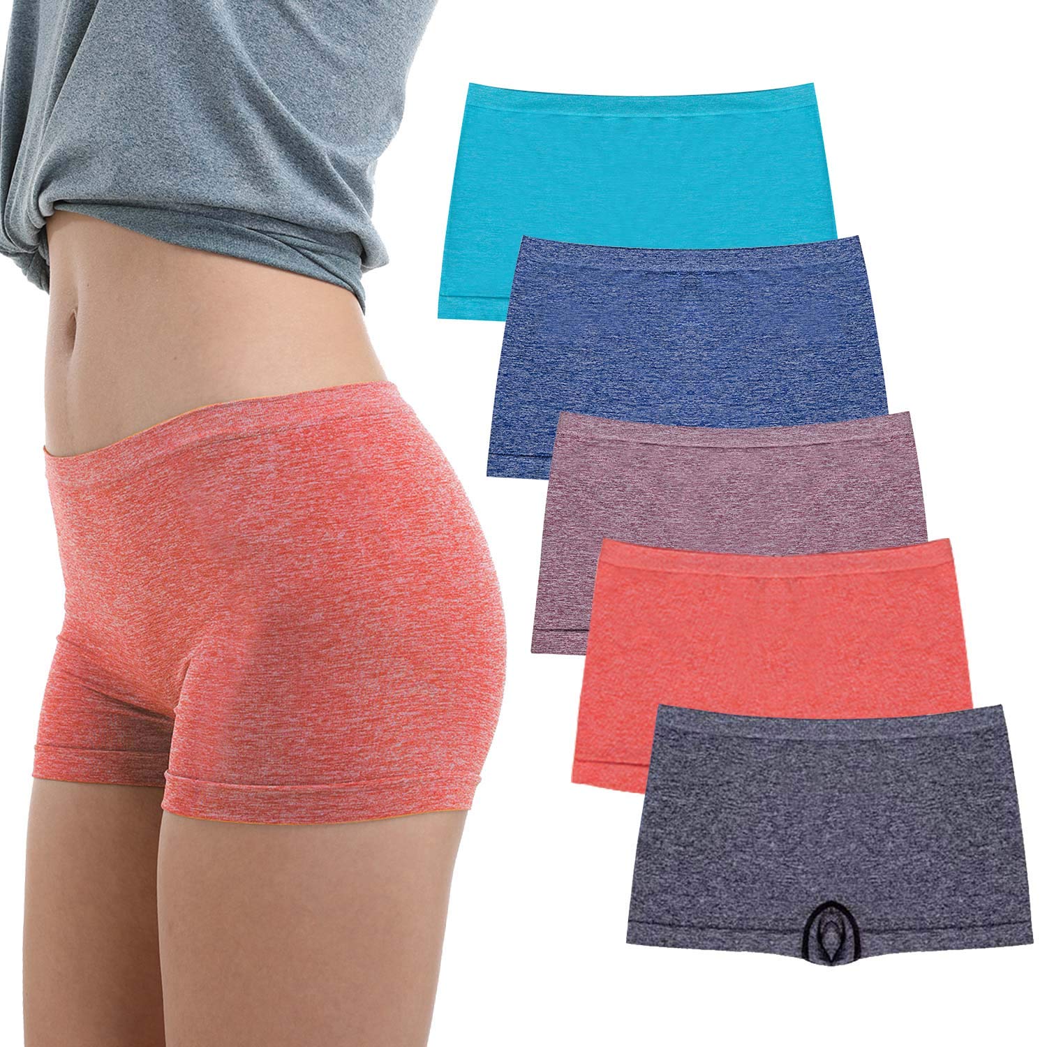 R RUXIA Womens Boyshort Panties Seamless Nylon Underwear Stretch Boxer Briefs 5 Pack