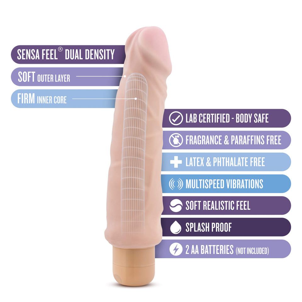 Blush - 9 Inch Long 1.8'' Thick Ultra Soft Sensa Feel Dual Density Vibrating Dildo - Ipx7 Waterproof - Multi Speed Realistic Vib