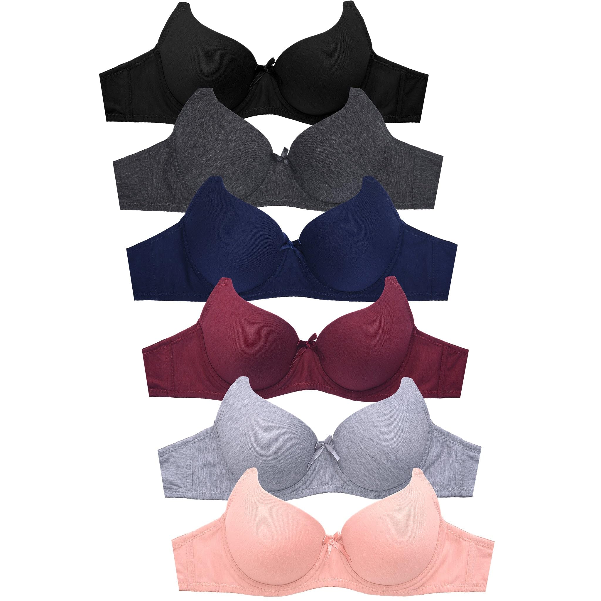 Mamia Womens Basic Plain Bras, Pack of 6 (#058, 36B)