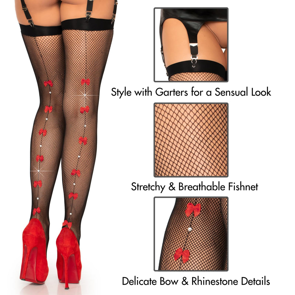 Leg Avenue Fishnet Thigh Highs With Bow A Black Color