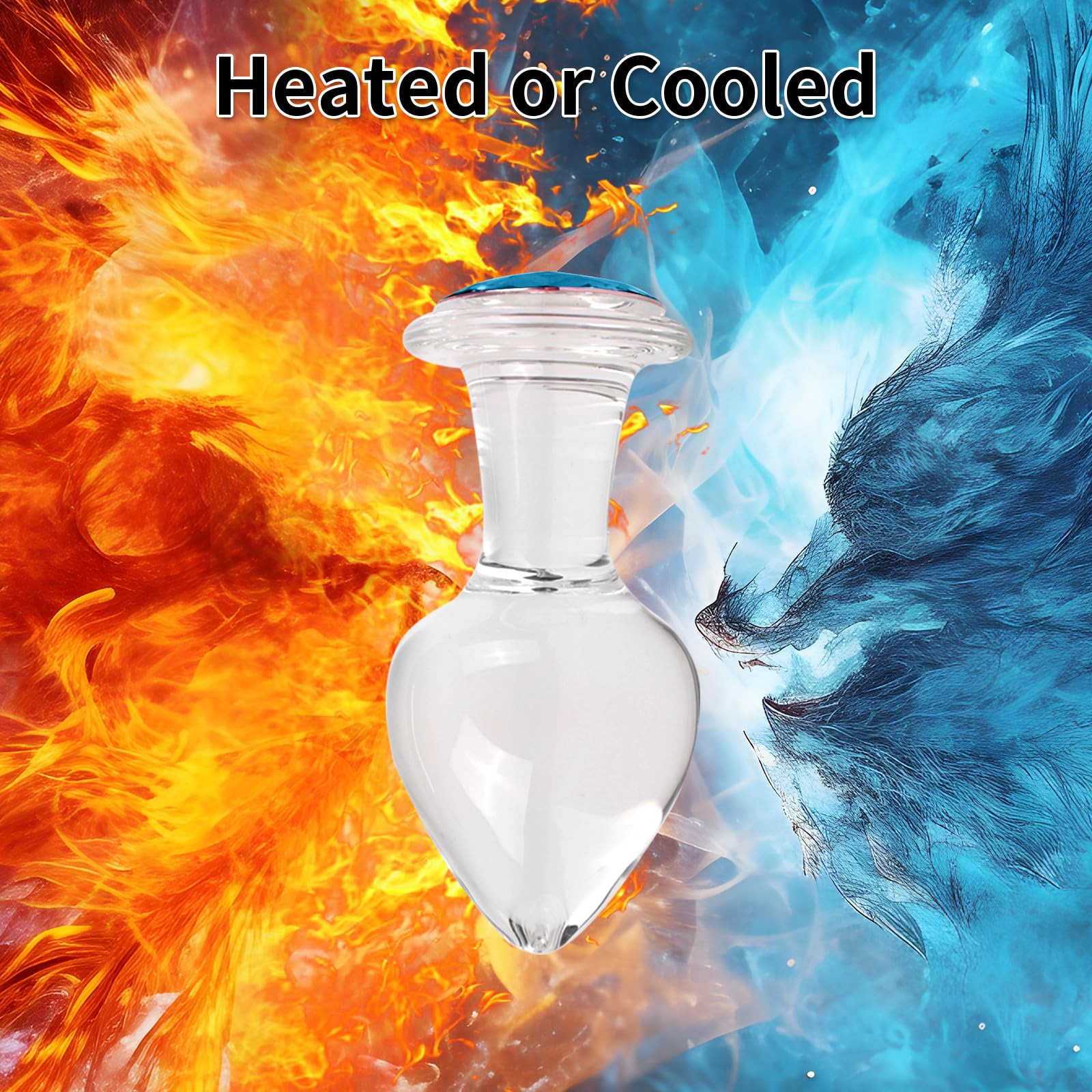 Crystal Glass Anal Plug with Luxury Jewelry Butt Plug Fetish Anus Stimulation Unisex Adult Anal Sex Toy (Light Blue, L)