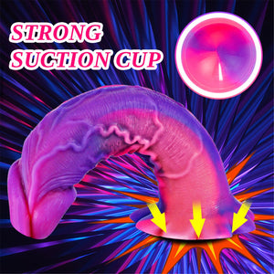 4-Piece Realistic Silicone Colorful Funny Dildo Set (7 '' 8 '' 9 '' 10 ''), Fantasy Pink Purple Dildo Anal Plug Trainer Set for